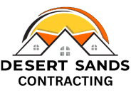 dsr_new_logo_2026 - Desert Sands Contracting Logo of a row of dark peaked rooftops with three windows, set against an orange sunset arc behind them, suggesting housing or roofing services.